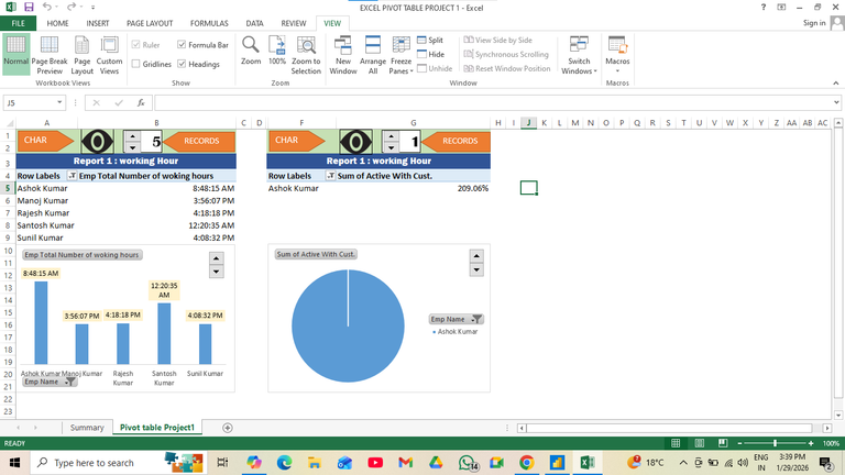 Employee Working Hours Analysis using Pivot Tables